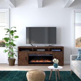 Bridgevine Home Sausalito 78 inch Electric Fireplace TV Stand Console for TVs up to 95 inches, Whiskey Finish