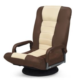 360-Degree Swivel Gaming Floor Chair with Foldable Adjustable Backrest (Color: brown)