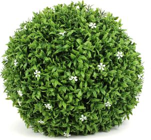 Artificial Boxwood Topiary Ball;  Indoor Outdoor Artificial Plant Ball Wedding Party Decoration (Ball with White Flower) (size: 20‘’)